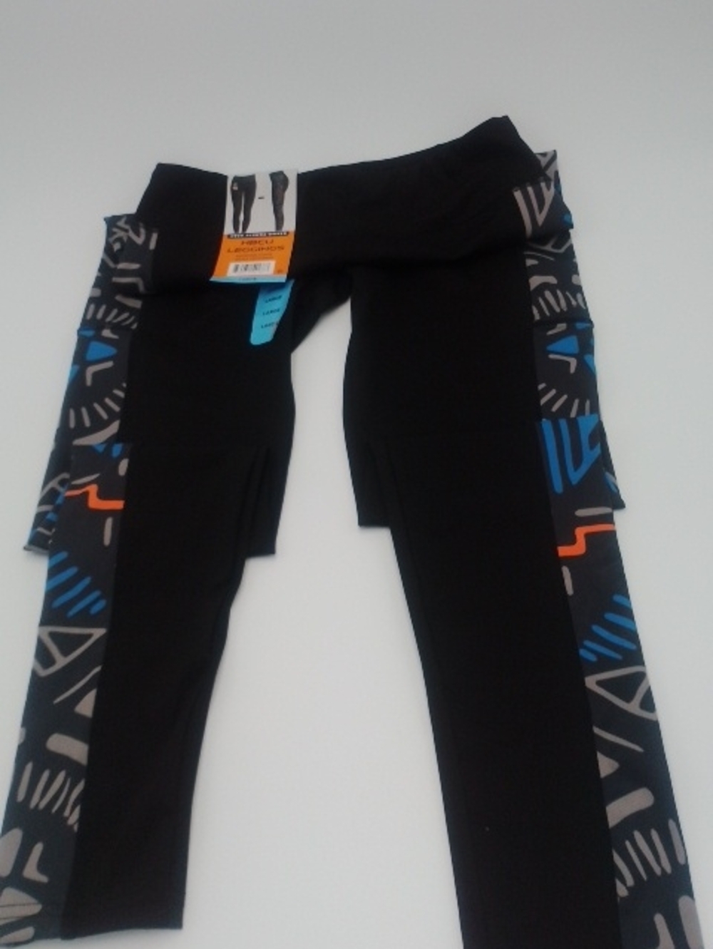 Morgan State University Black Athletic Leggings with Blue & Orange Accent Panels